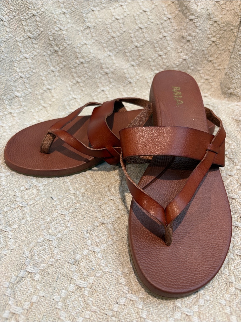 MIA Chestnut Brown Crisscross Leather Sandals